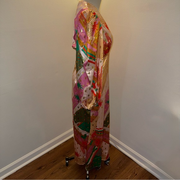 Never Fully Dressed Women’s 4 BEAUTIFUL Colorful Pink Gold Silky Maxi Dress - Picture 8 of 15